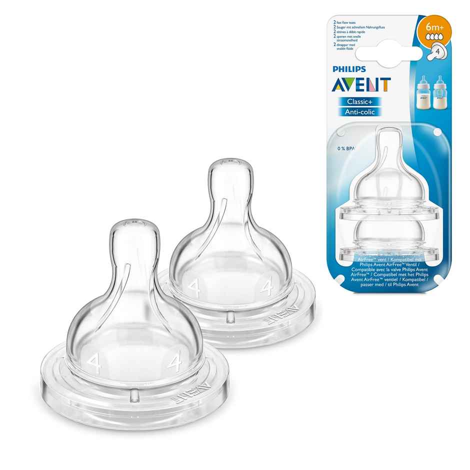 Philips Avent Anti Colic Teat | 6m+ | Flow 4 | Pack of 2 | BPA Free | SCY764/02
