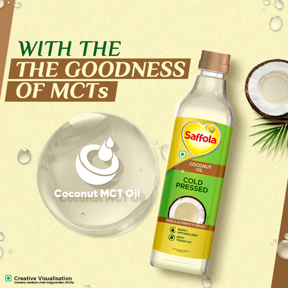 Saffola Cold Pressed Coconut Oil | Zero trans fat | No chemicals or heat | Unrefined