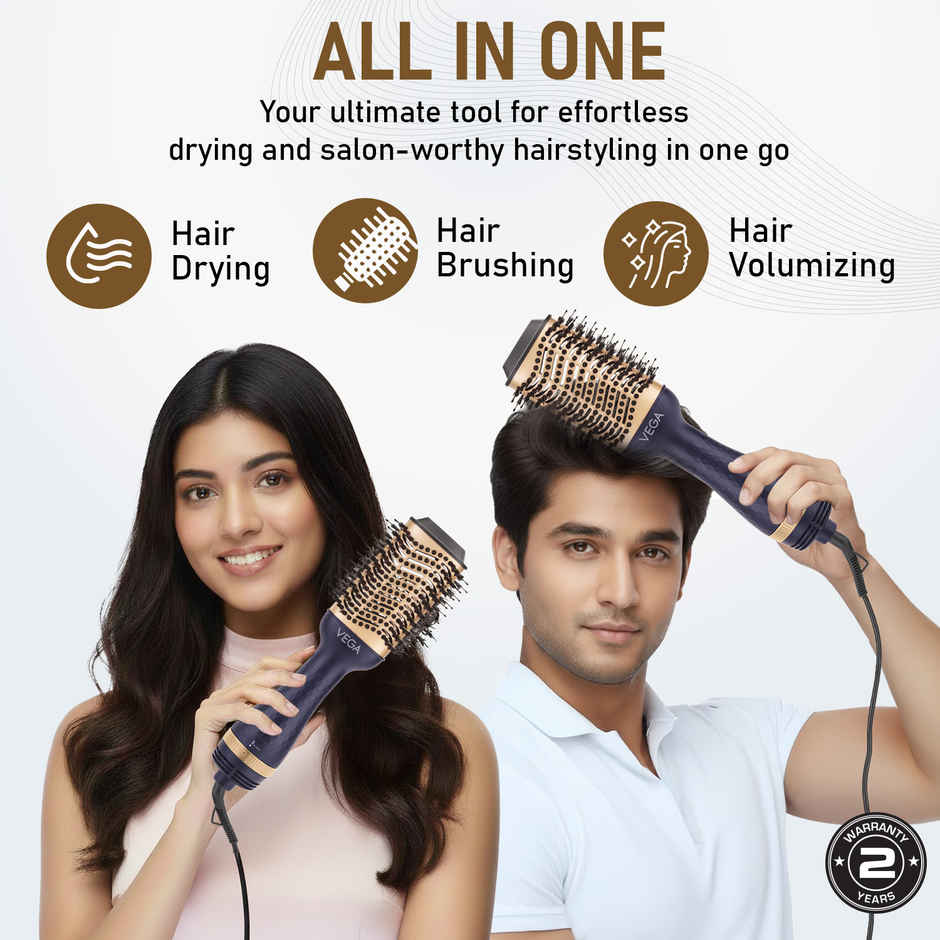 Vega Pro Volumizer Hair Blow Dryer Brush with 3 Heat/2 Speed Settings, (1200W, VHSD-02)