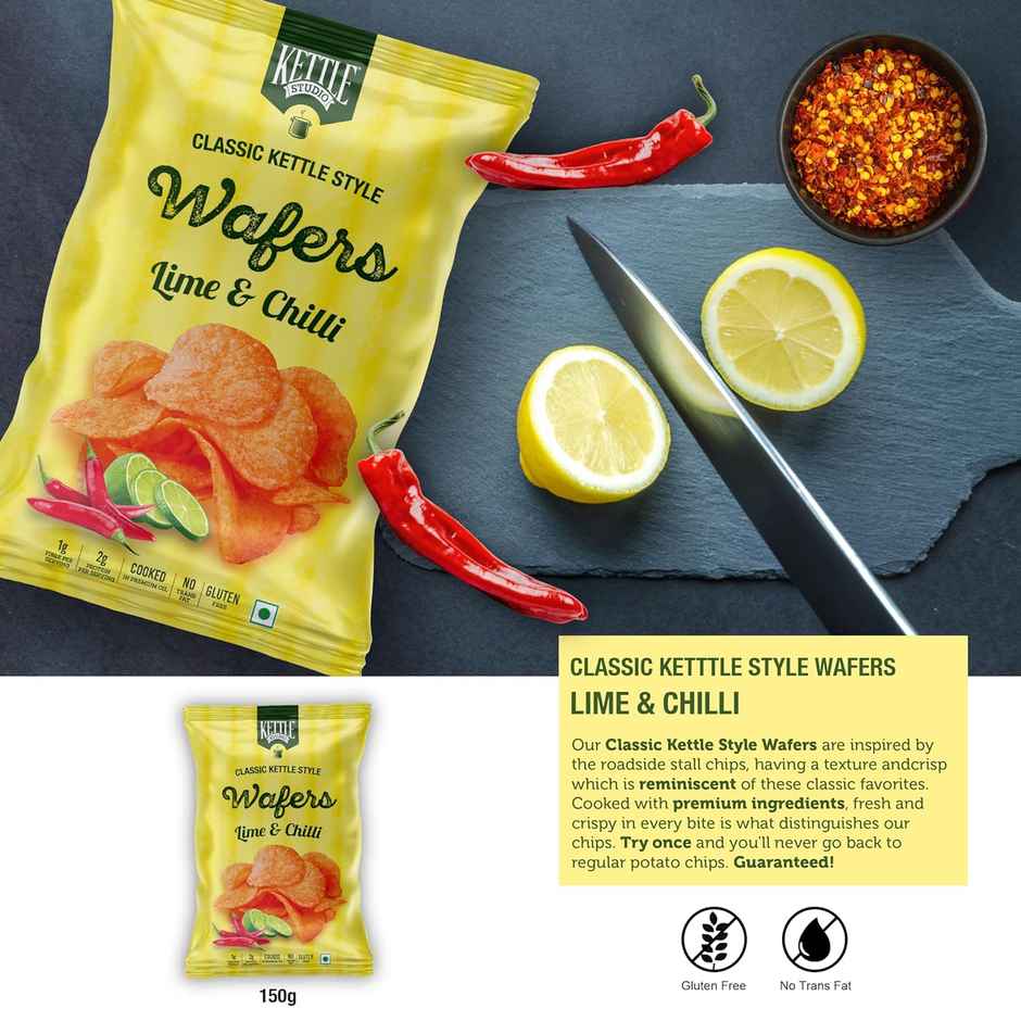 Kettle Studio Lime & Chilli Potato Wafers