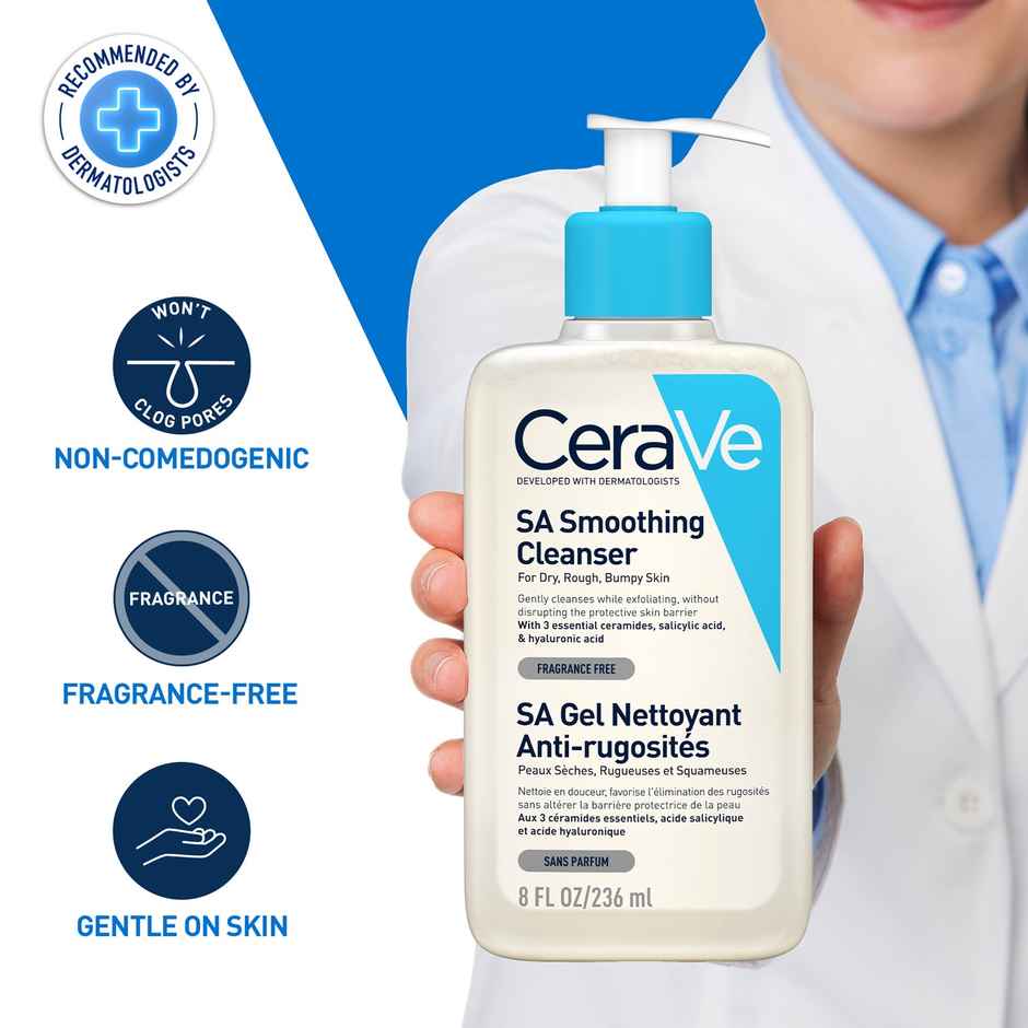 CeraVe Smoothing Cleanser | Dry, Rough & Bumpy Skin | Face Wash With Salicylic Acid & Ceramides