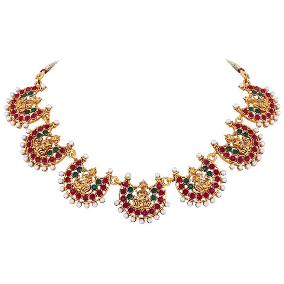 Shining Diva Fashion Temple Design Traditional Choker Gold Plated Jewellery Set for Women | 10653s