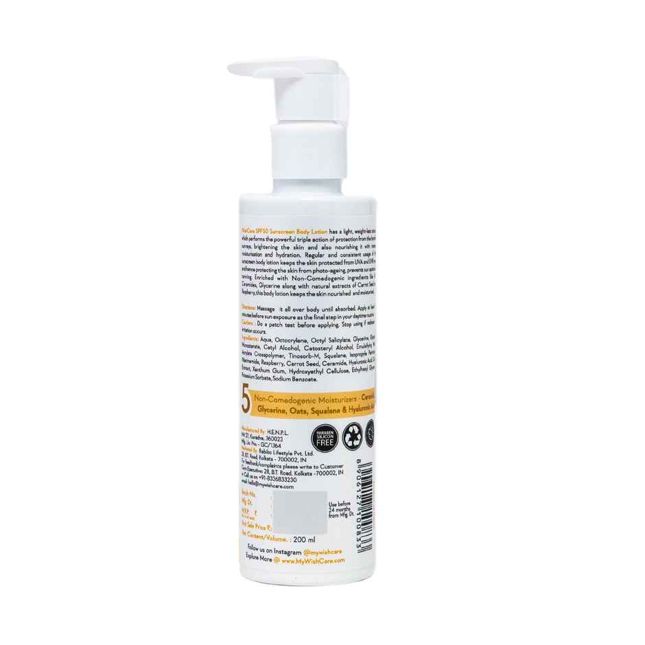 Wishcare SPF 50 Sunscreen Body Lotion - Broad Spectrum - UVA & UVB Protection With No White Cast
