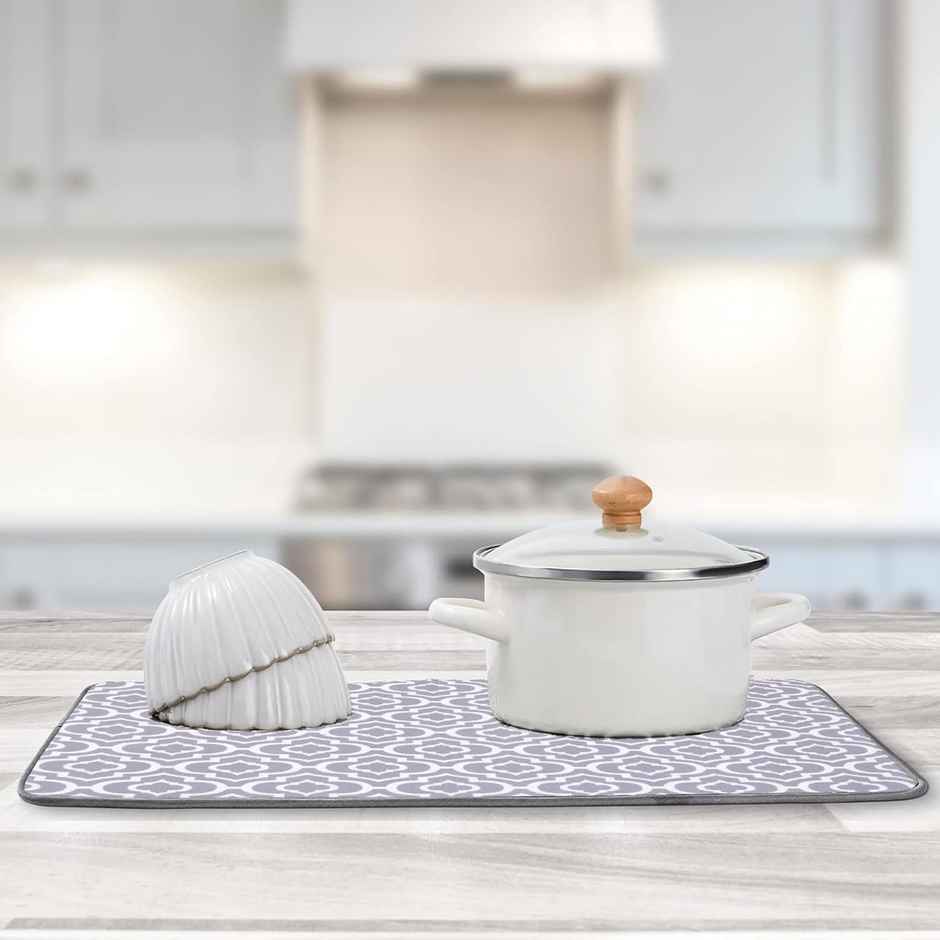 Cutting EDGE Microfiber Dish Drying Mat | Non-Slip, Water Absorbent for Kitchen Utensils | Grey