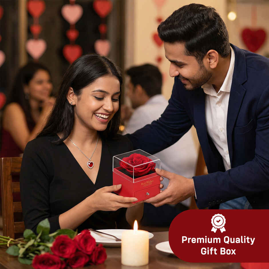 Eternal Rose Gift Box with Heart Necklace Jewelry Set | Party Propz