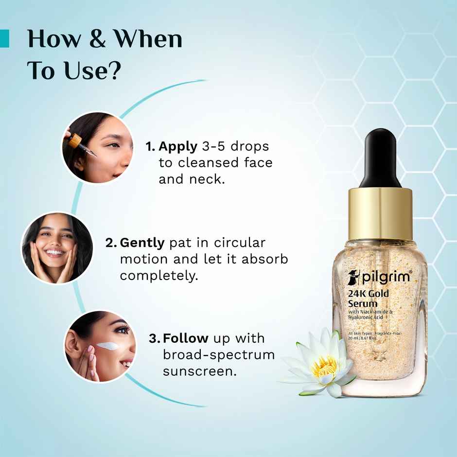 Pilgrim 24K Gold Face Serum With Niacinamide & Hyaluronic Acid For All Skin Types Unisex