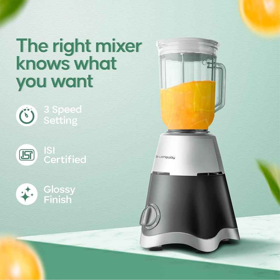 Longway Super DLX Juicer Mixer Grinder | 750W Powerful Motor | 4 Jars | Black & Grey