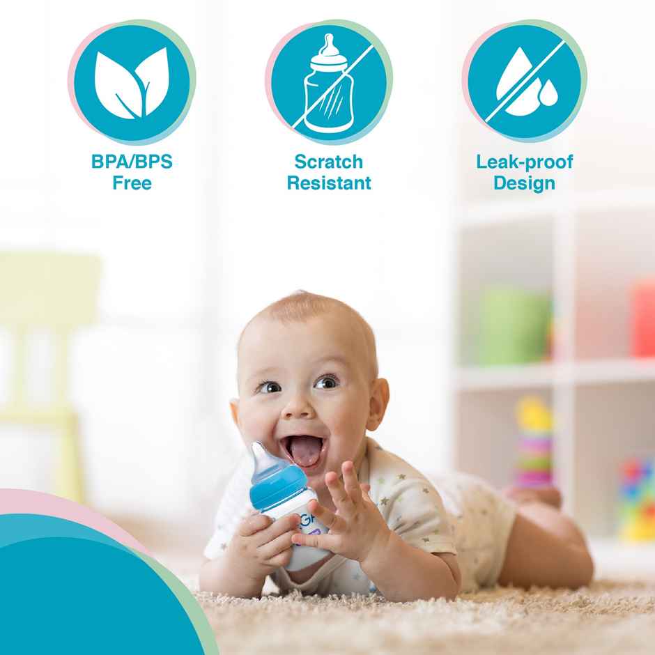 Vega Baby & Mom Tritan Feeding Bottle | 250 ml | Wide Neck - Blue | Bpa-Bps Free | Vbfb4-04