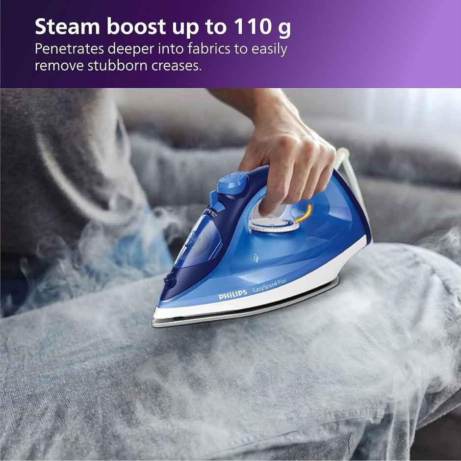 Philips Gc2145/20 2200 Watts Steam Iron, Scratch Resistant Ceramic Soleplate, Steam Rate Of Up To 30 G/Min, 110 G Steam Boost, Drip Stop Technology - Blue