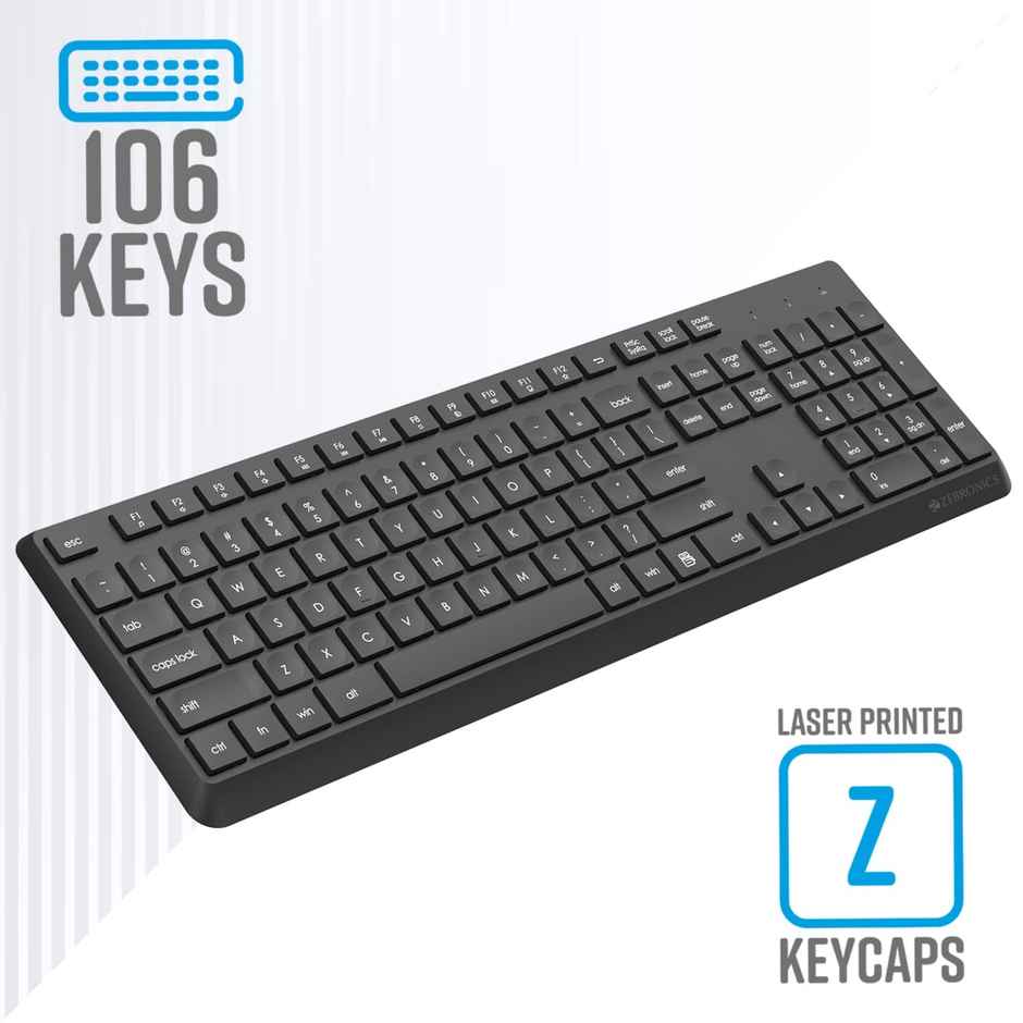 Zebronics Companion 200 Wireless Combo with Silent Operation Mouse, Full Size Keyboard, 1600 DPI, Integrated Multimedia, ON/Off, Power Saving Mode, 2.4GHz Nano Receiver and Plug Play Usage - Black