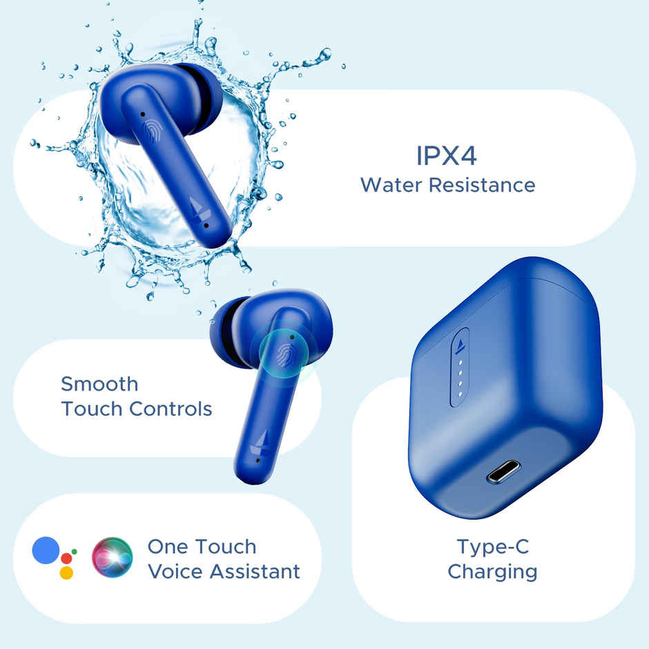 boAt Airdopes 141 TWS Earbuds W/ 42h Playtime, Low Latency Mode for Gaming, Enx Tech (Thunder Blue)