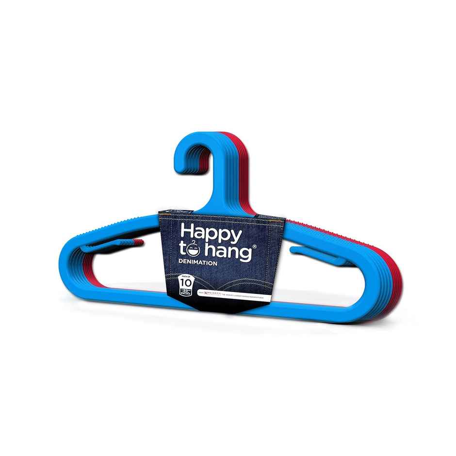 Happy To Hang Denimation 10 Piece Polypropylene Hanger, Blue And Red