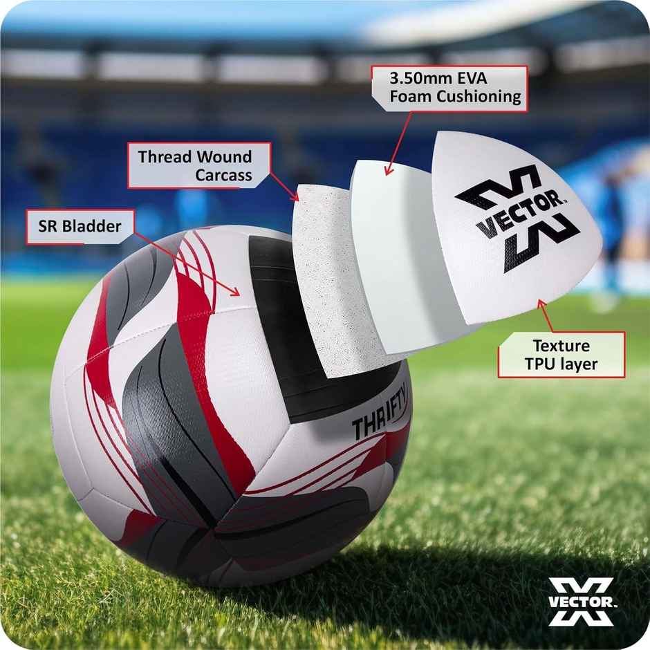 Vector X Thrifty Textured Machine Stitch Football | Size - 5 | White-Red