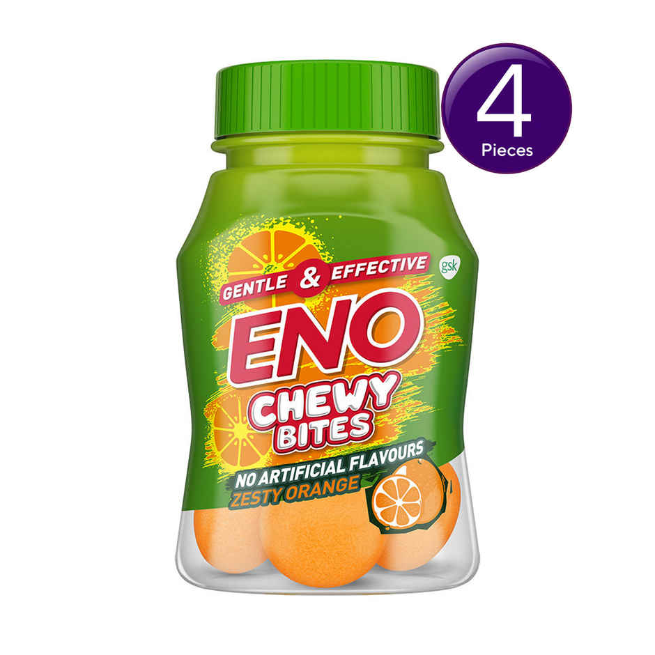ENO Chewy Bites Tasty Chewable Antacid For Gentle & Effective Relief From Acidity Zesty Orange Combo 