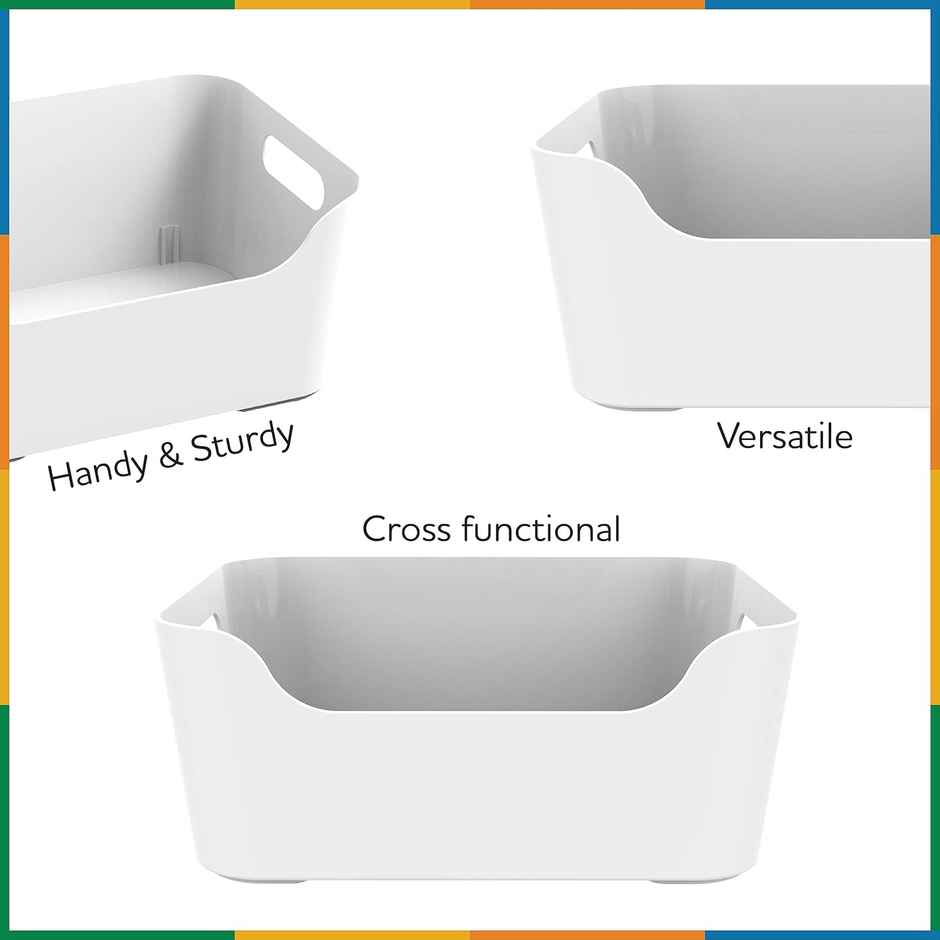 Kolorr Jolly Plastic Medium Basket With Handle For Storage Box| Pack Of 3 - Nir White