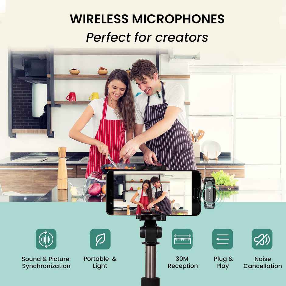 Portronics Wireless Microphone with type C Receiver(Black)