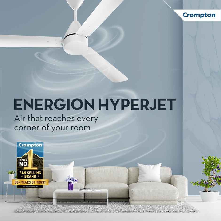 Crompton Energion Hyperjet BLDC Ceiling Fan,1200mm,Remote Control,BEE 5 Star,Anti-Rust,Opal White