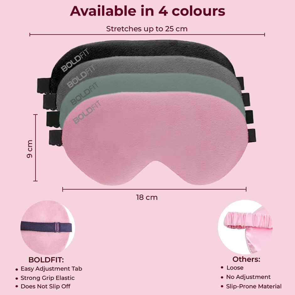 Boldfit Eye Mask For Sleeping With Adjustable Strap Super Soft - Grey