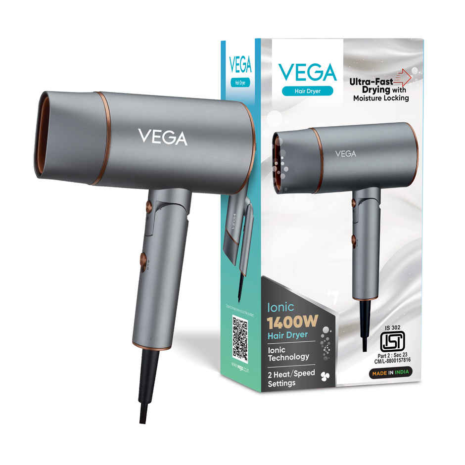 Vega Ionic 1200-1400W Hair Dryer with Cool Shot Button, 2 Heat/Speed Setting, (VHDH-28)