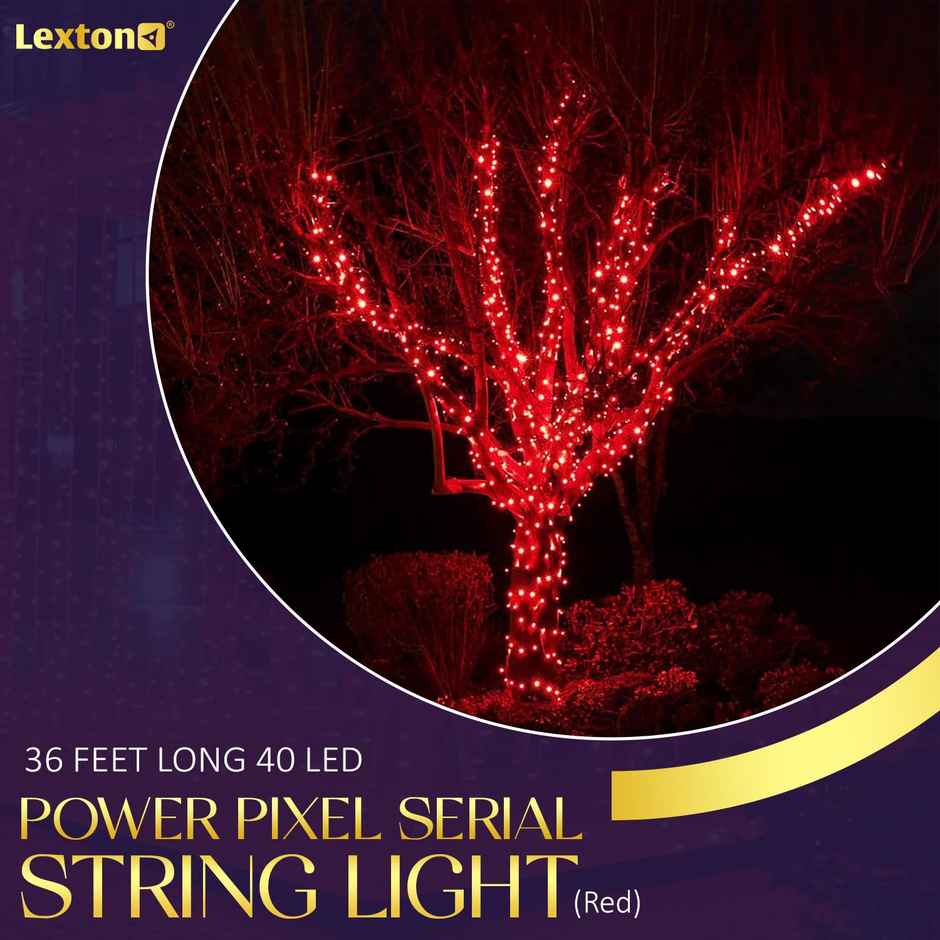 Lexton 36 Feet Long 40 LED Power Pixel Serial String/Fairy Light | Plug Sourced |Pack of 1 Red