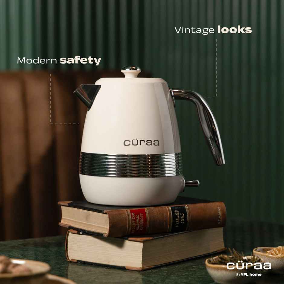 Curaa Retro Electric Kettle 1.8 L | 2000 W Kettle For Hot Water | Detachable Lid | Cool-Touch Handle