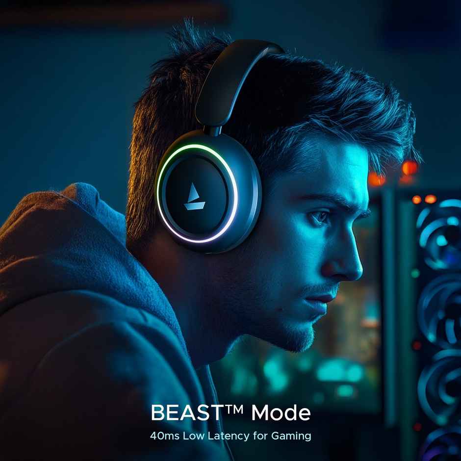 boAt Rockerz 480 BT Headphones W/ 60H Playtime, Blazing RGB LEDs, 40mm Drivers(Black Sabre)