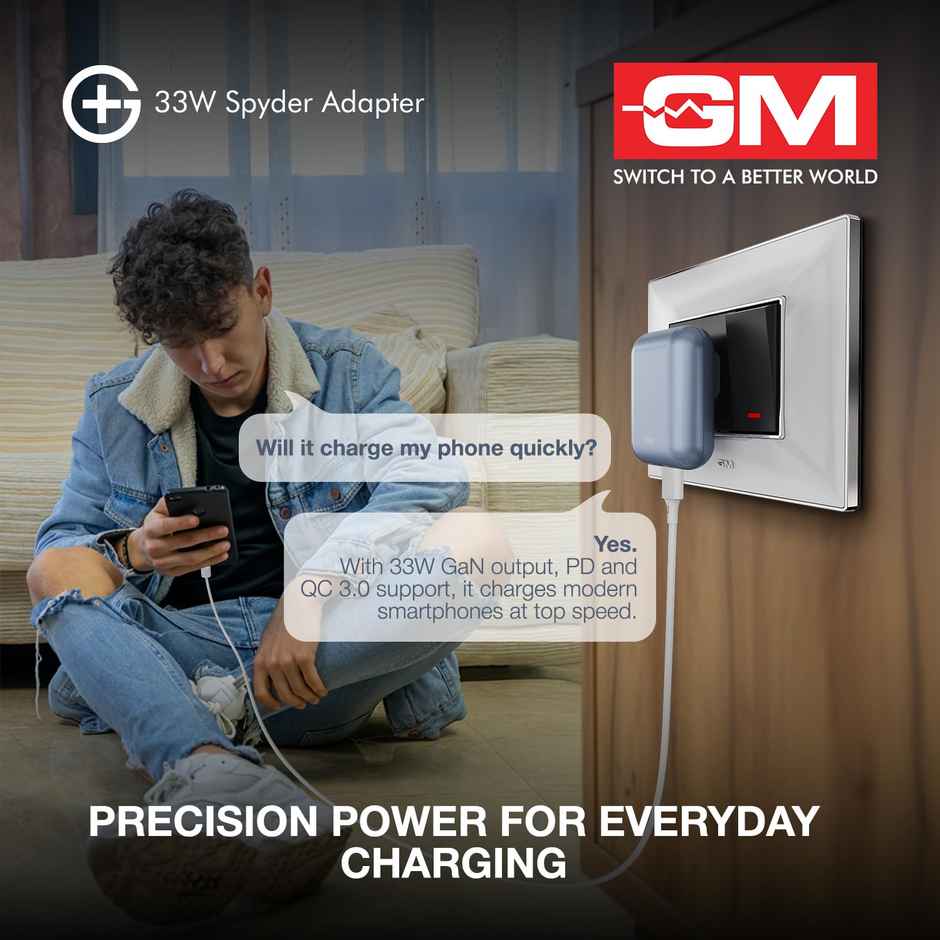 GM G Plus 33W Spyder GaN Charger with Dual Port Fast Charging | Grey