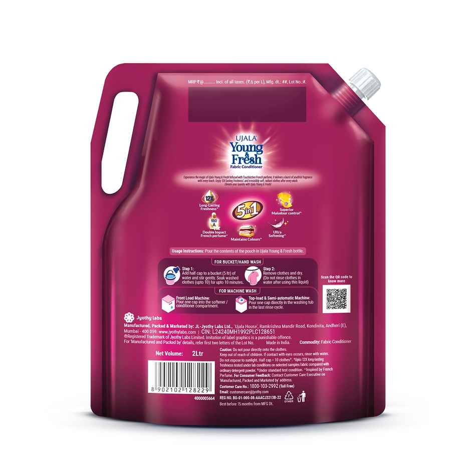 Ujala Young & Fresh Aura Fabric Conditioner Pouch with French Perfume for Machine and Bucket Wash
