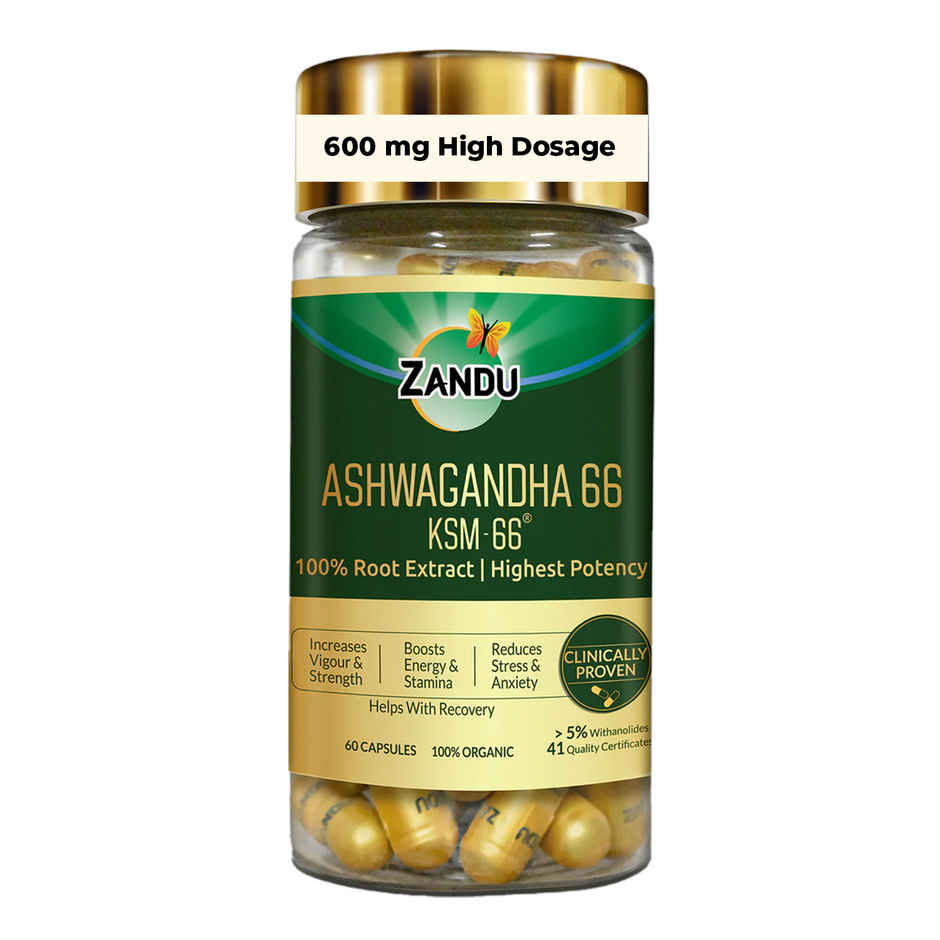 Zandu Ashwagandha 66 KSM Clinically Proven Pure Root Extract for Maximum Potency