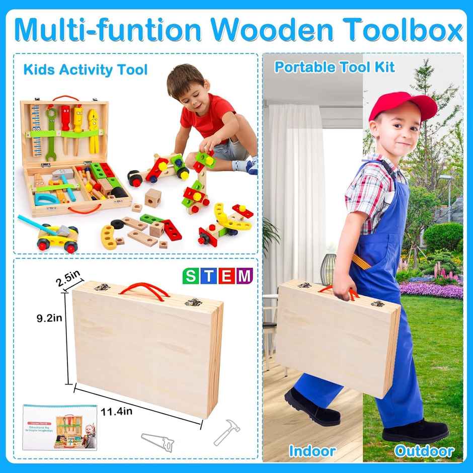 Toyshine 35-Piece Wooden Tool Set | STEM Construction Toy for Kids 3+