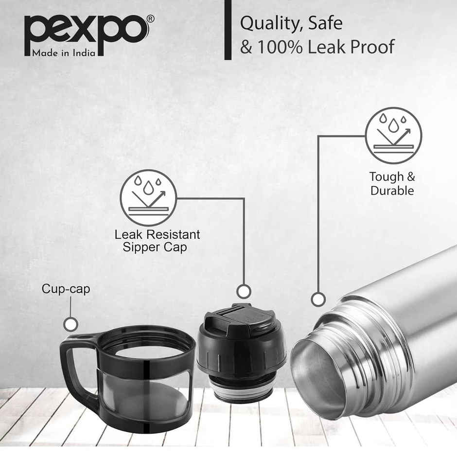 Pexpo Ferrero ISI Certified Vacuum Insulated Hot/Cold Steel Flask With Jute Bag | 1.5 L | Silver