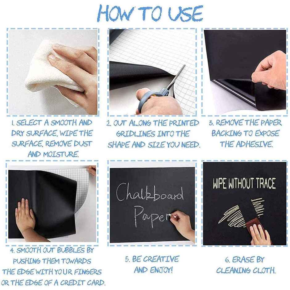 Chrome Waterproof Chalkboard Removable Vinyl Wall Sticker Decal with 5-Pieces Chalk(Black,45X200cm)