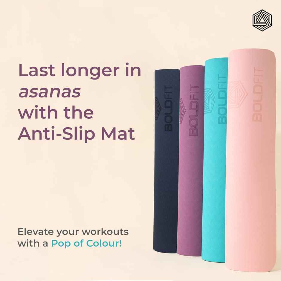 Boldfit Yoga Mat For Women And Men With Cover Bag Tpe Material Extra Thick 6Mm Blue-Blue