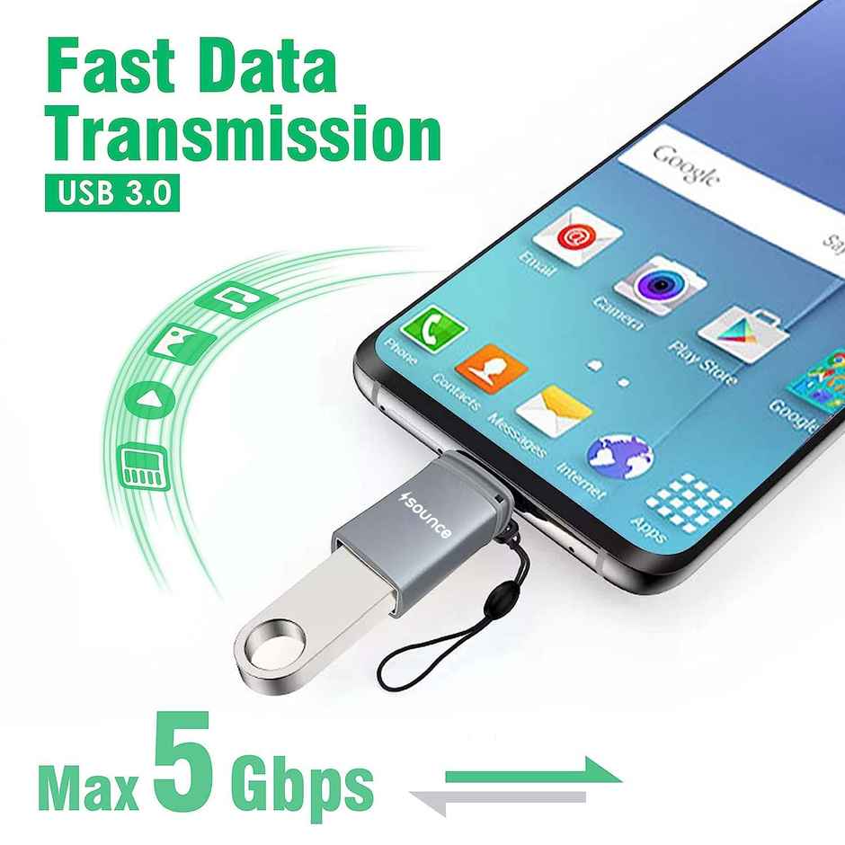 Sounce USB Type C Female to USB Male OTG Adapter Portable High-Speed Data Transfer, Compatible and Works with Laptops, Tablets, Smartphone, Chargers and More Devices with Standard USB A Interface - Grey