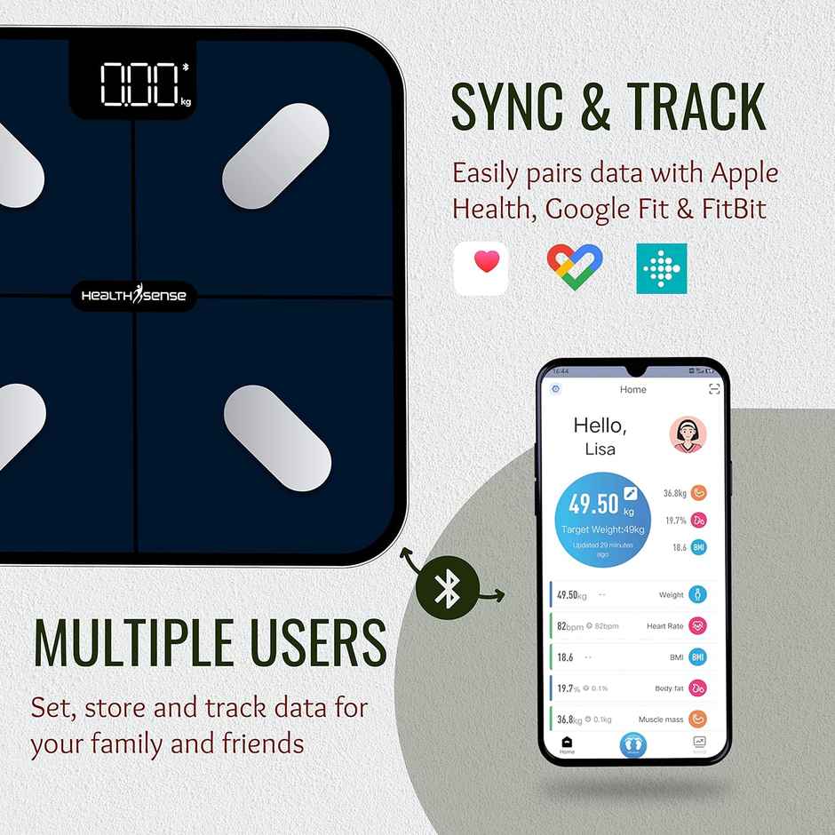 Healthsense Bluetooth Bmi Weight Machine For Body Weight, 1 Year Warranty - Healthu+ Bs 181