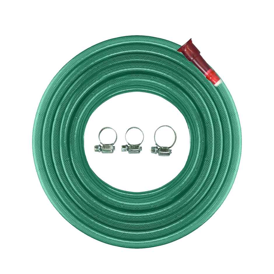 Cinagro Braided Hose Pipe with Tap Adapter & 3 Clamps | 10 m - Green (For Gardening, Car Washing)
