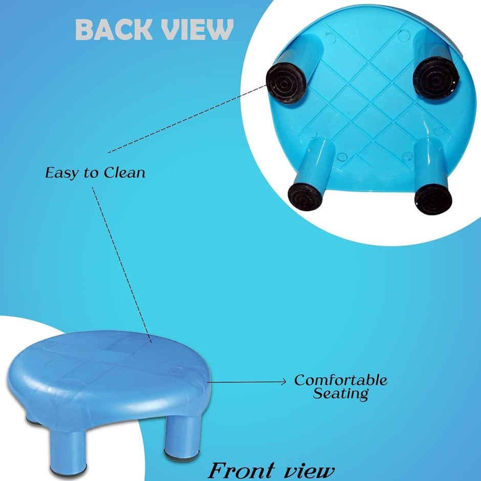Kuber Industries Plastic Anti-Slip with Strong Bearing|Solid Surface Bathroom Stoo | Blue