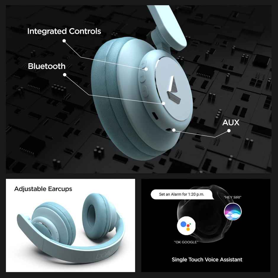 boAt Rockerz 450R On Ear Bt Headphones W 15H Playback 40Mm Drivers Padded Ear - Aqua Blue