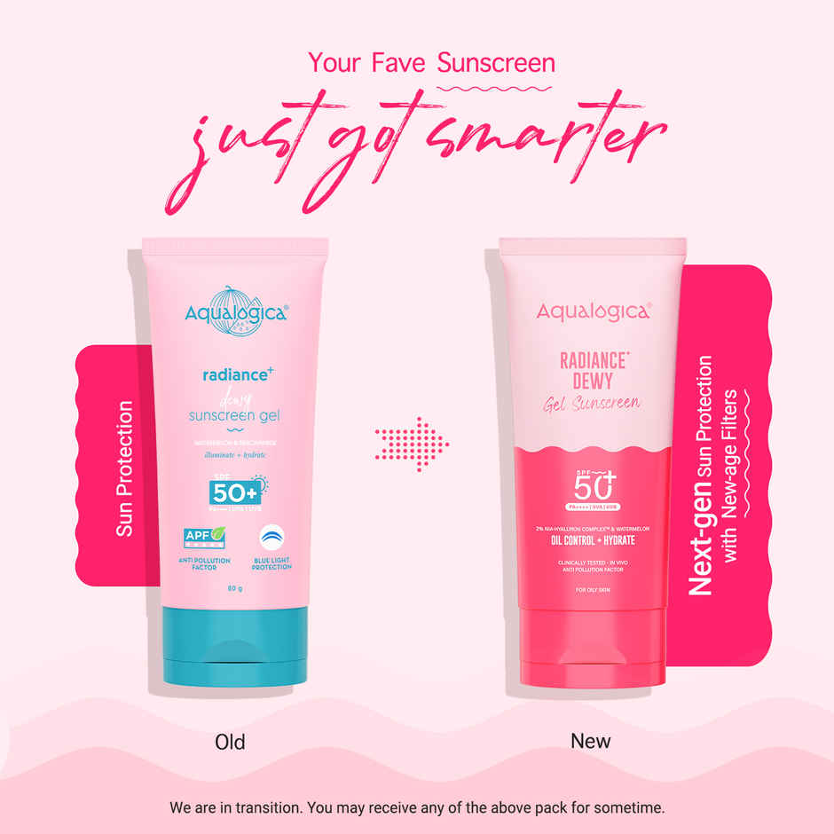 Aqualogica Radiance+ Dewy Lightweight Sunscreen Gel SPF 50+ PA+++ for Oily & Acne-Prone Skin | Tested On GenZ