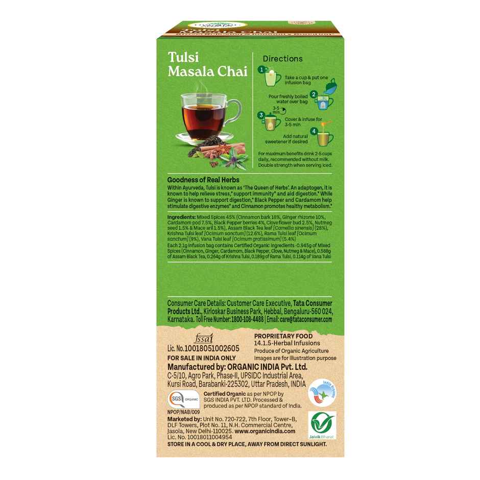 A TATA Product - Organic India Tulsi Masala Chai, 25 Tea Bags, Unbleached Filter Paper Tea Bags