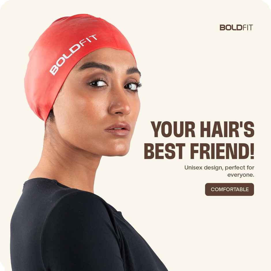 Boldfit Silicone Swimming Cap for Men & Women - Unisex Red Swim Cap