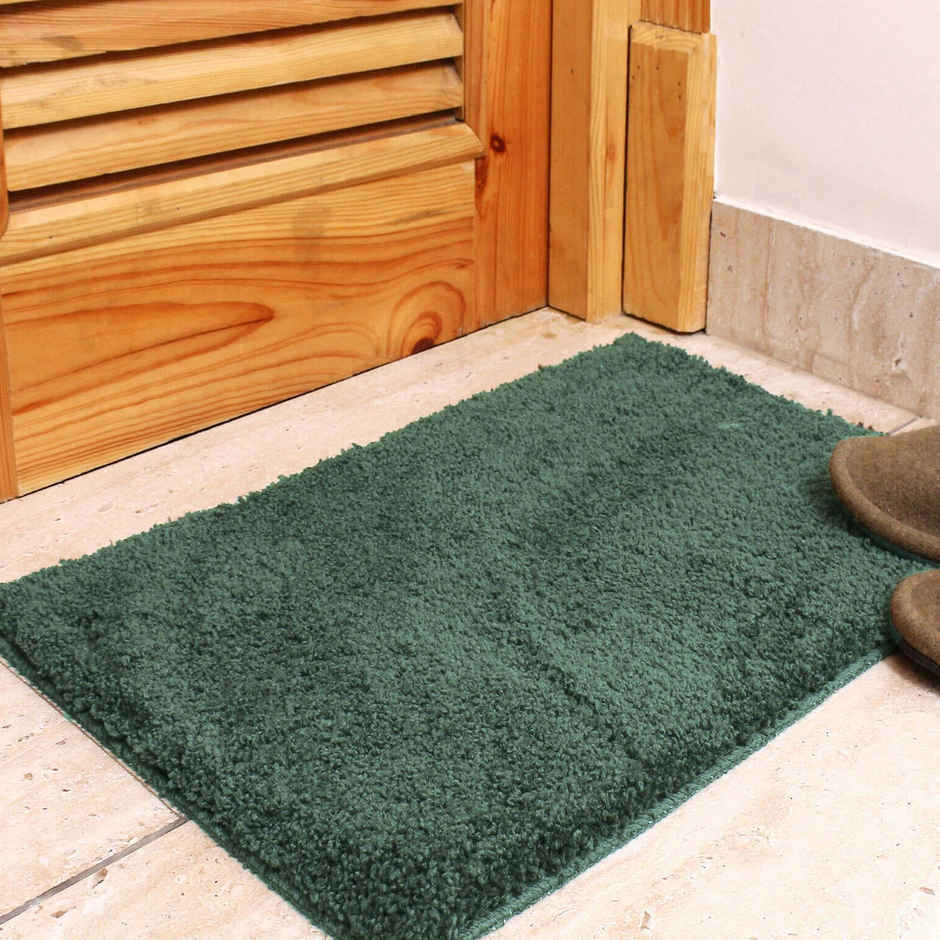 Casacraft by Pepperfry Microfibre Anti- Skid Door Mat | 43 x 31 cm | Green Solid