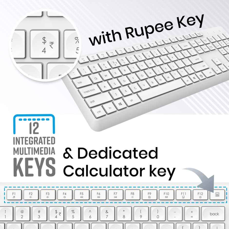 Zebronics Companion 200 Wireless Combo With Silent Operation Mouse, Full Size Keyboard (White)