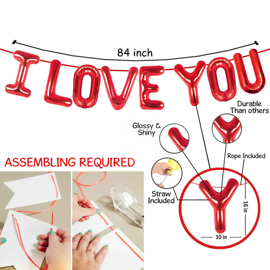 White and Red Balloons & I Love You Foil Balloon for Decoration | Party Propz