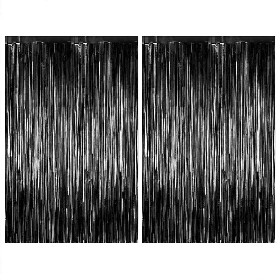 Just Party Pack Of 2 Fringe Curtains Super Shiny | 3 x 6 ft Birthday Party Decoration Kit, Black