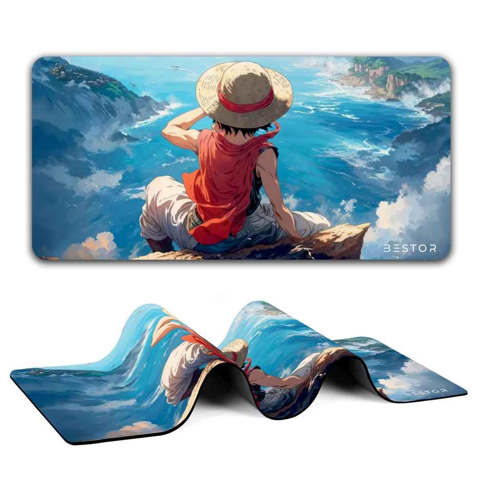 Bestor Luffy Ocean Cliff Anime Mouse Pad | 60x34 cm | Non-Slip Base Mouse Mat | Sky Blue