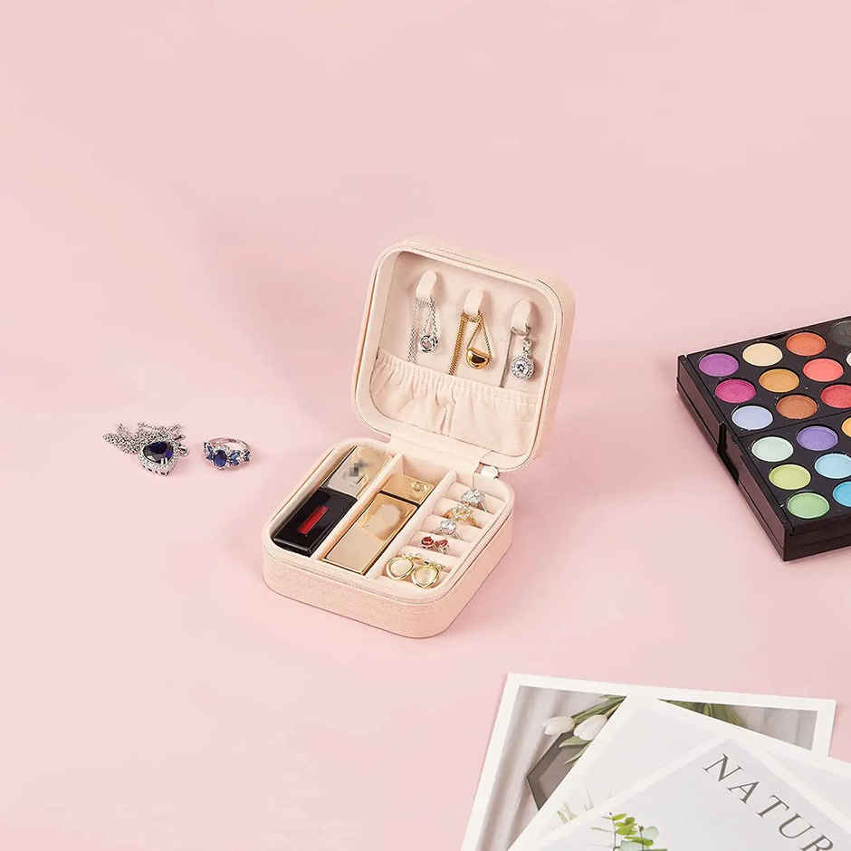 Lazer Jewellery Organizer PU Leather Zipper Storage Box Square