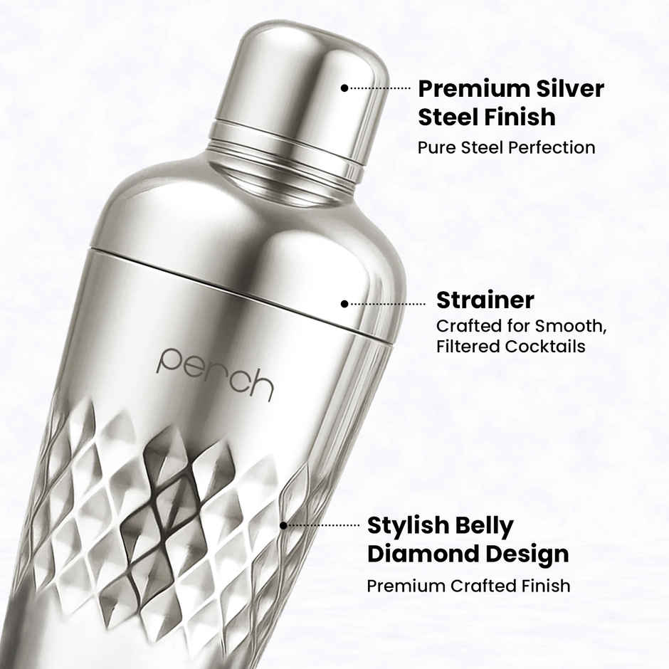 Perch Diamond Belly Cocktail Shaker | 750 ml | Stainless Steel | Silver