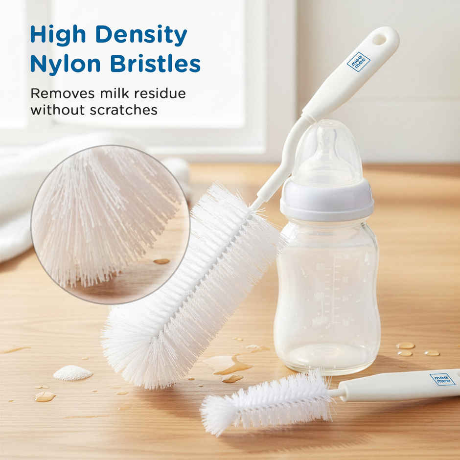 Mee Mee Bottle and Nipple Cleaning Brush | 360-degree Rotary Handle | White