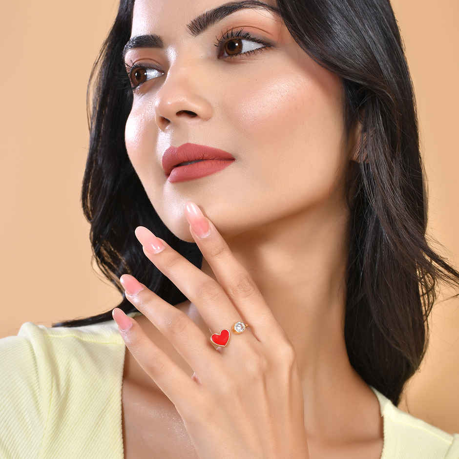 Voylla Valentine's Day Red Heart Open Finger Ring